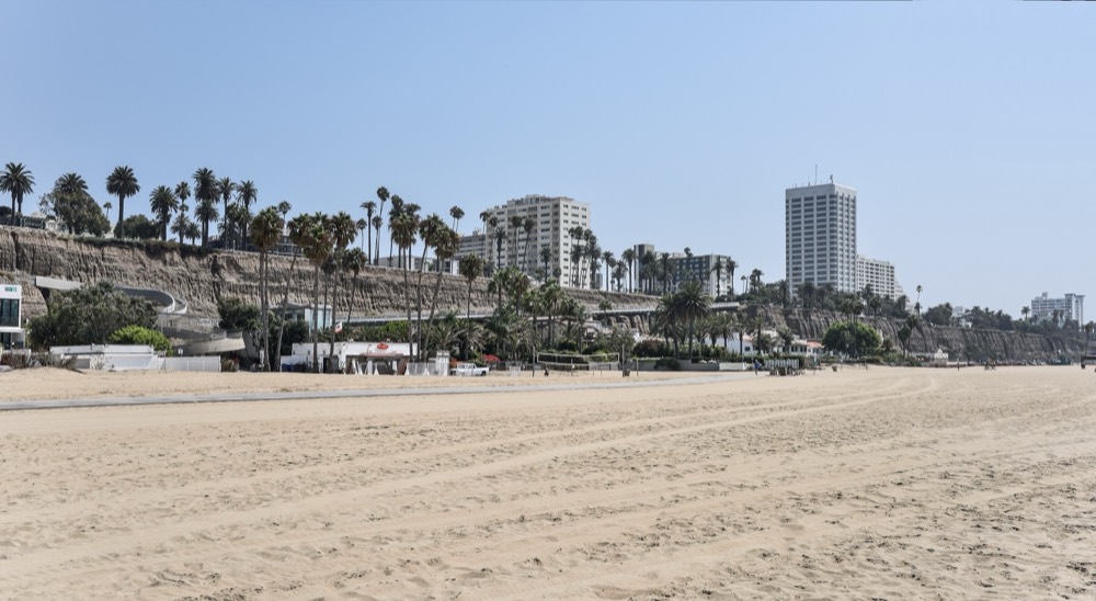 Santa Monica State Beach below the Palisades bluffs
